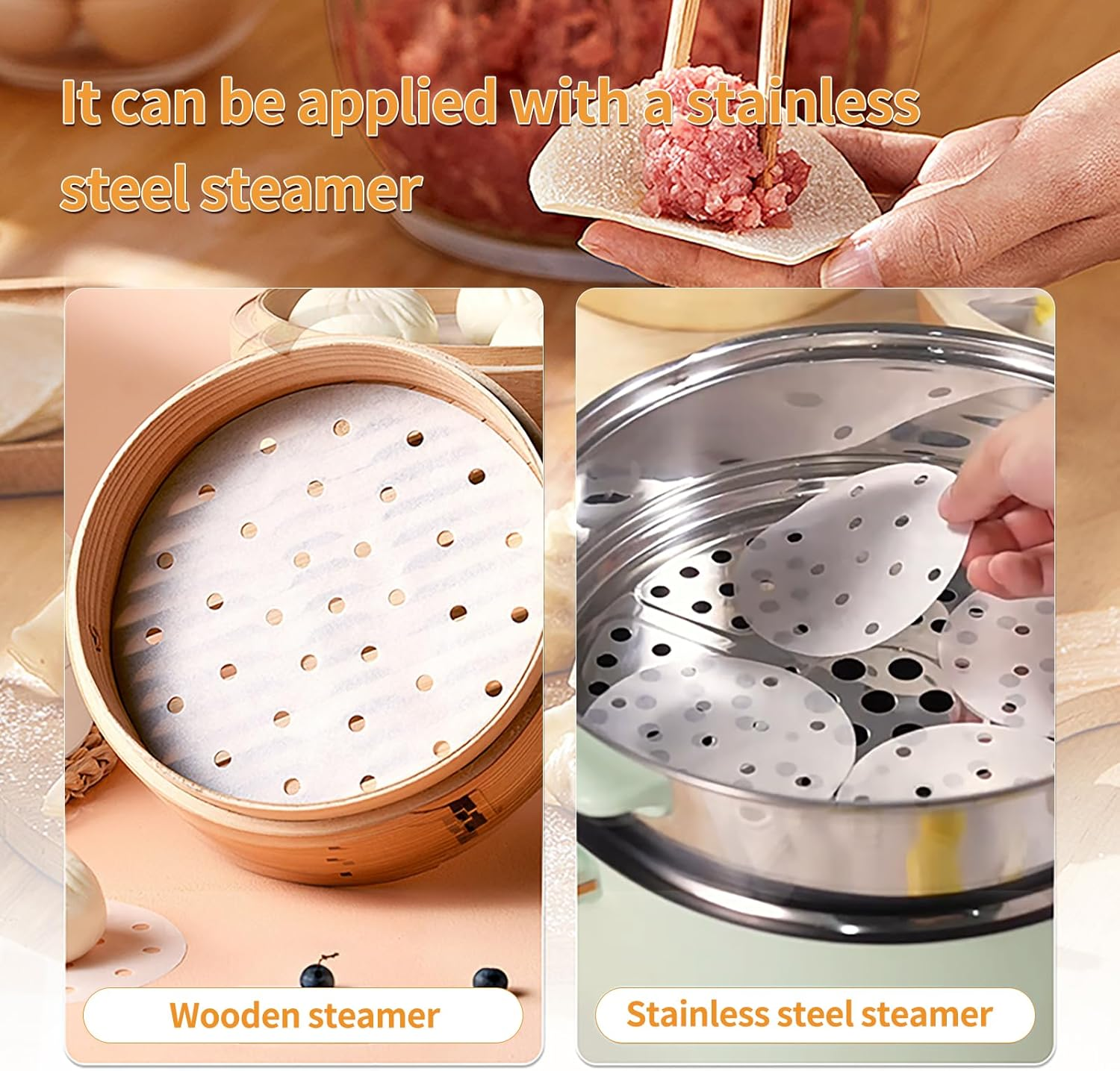 120Pcs Air Fryer Liners 8.3"(21Cm) Bamboo Steamer Liners Perforated Parchment Paper Non-Stick (White) for Air Fryer Steaming Basket Springform Cake Tin Rice(8 Inch) image number 1