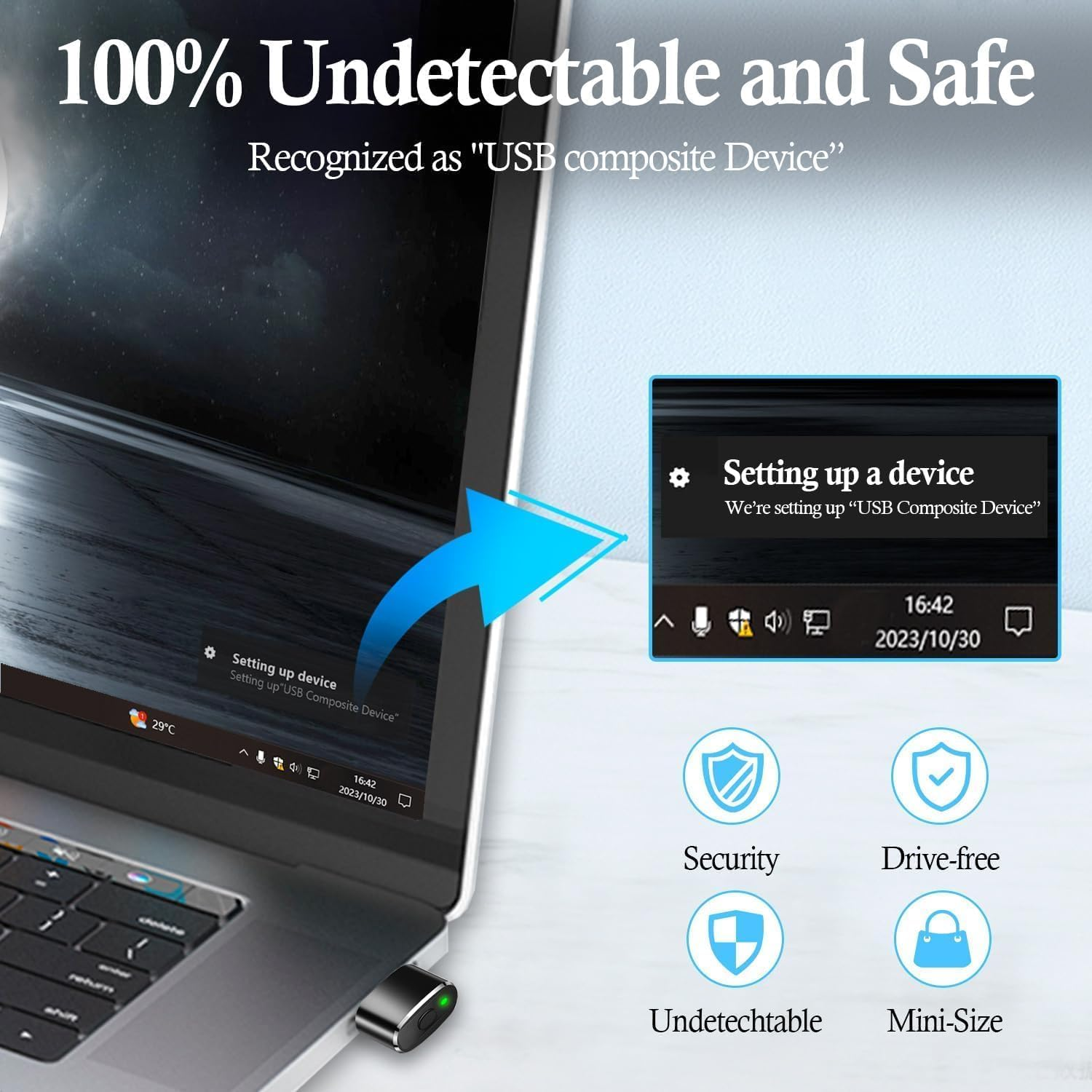 Undetectable Metal USB Mouse Jiggler with Switch Button, 3 Jiggle Modes, Automatic Shaker, Simulator, Driver-Free, Plug & Play, Keep Computer/Laptop Awake, Black