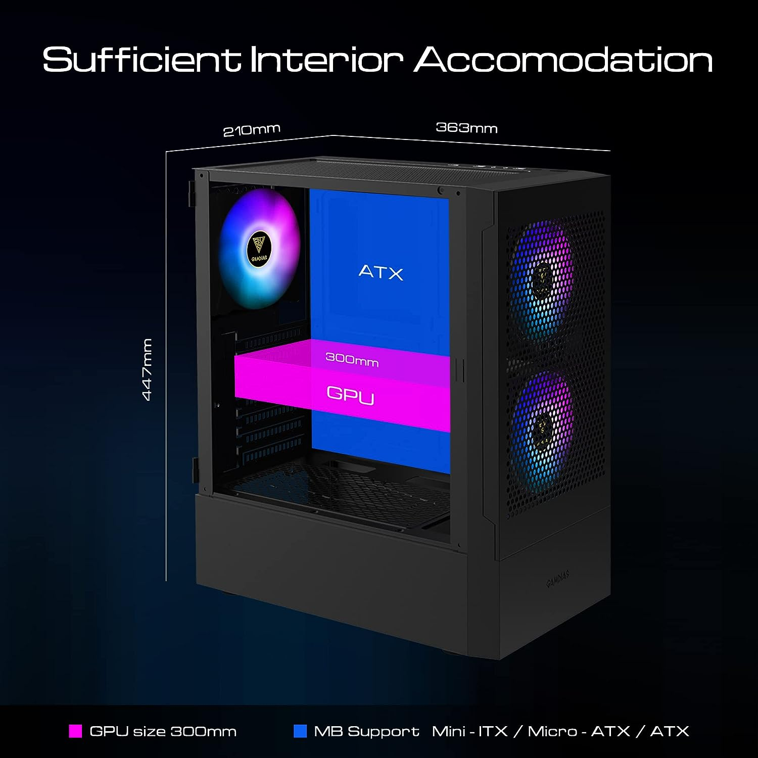 GAMDIAS RGB Gaming ATX Mid Tower Computer PC Case with Side Tempered Glass Panel and a Magnetic Dust Filter & 3 Built-In 120Mm ARGB Fans image number 4