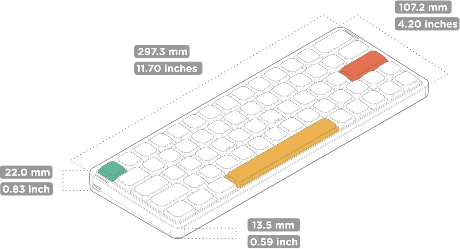 Nuphy Air60 V2 Portable Mechanical Wireless Mini Keyboard with Lighting, Support QMK/VIA Compatible with Windows/Mac Os/Linux for Bluetooth 5.1/2.4Ghz/(Usb-C) Grey Gateron Cowberry Switch image number 3
