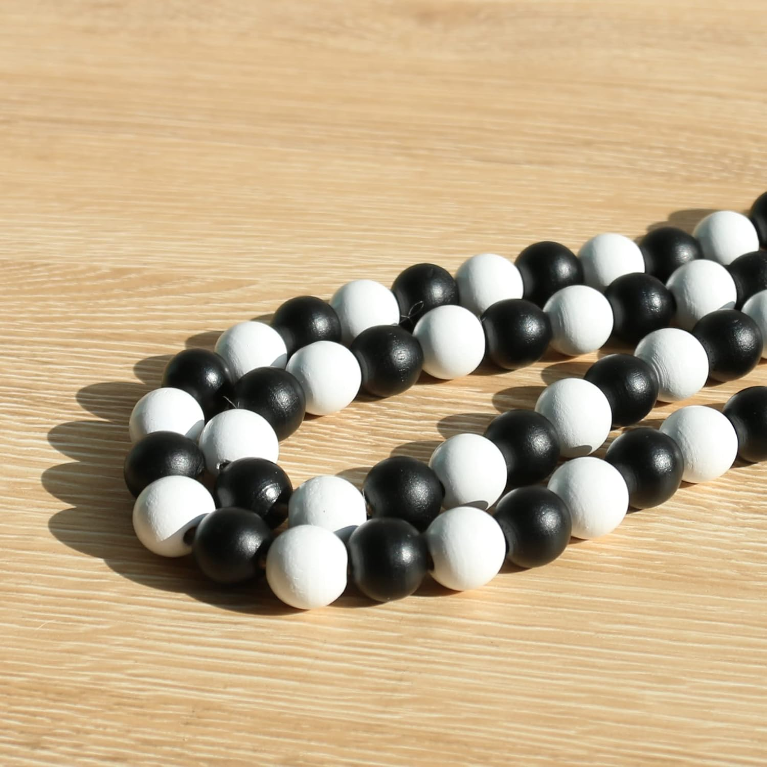 Meplait Wood Bead Garland - 39In Farmhouse Beads with Tassels for Tiered Tray Decor - Black & White - Christmas image number 5