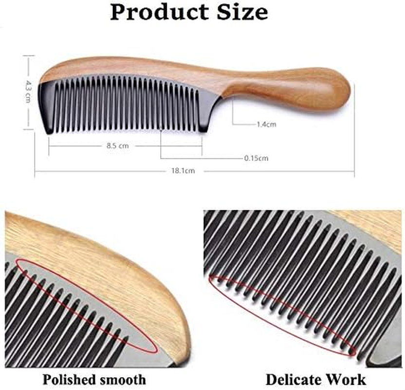 Liasun Handmade Fine Tooth Hair Comb anti Static 100% Natural Green Sandalwood Buffalo Horn Comb Detangling Comb for Women, Men, Thick, Curly, Straight, Wavy Hair - Standard Tooth image number 4