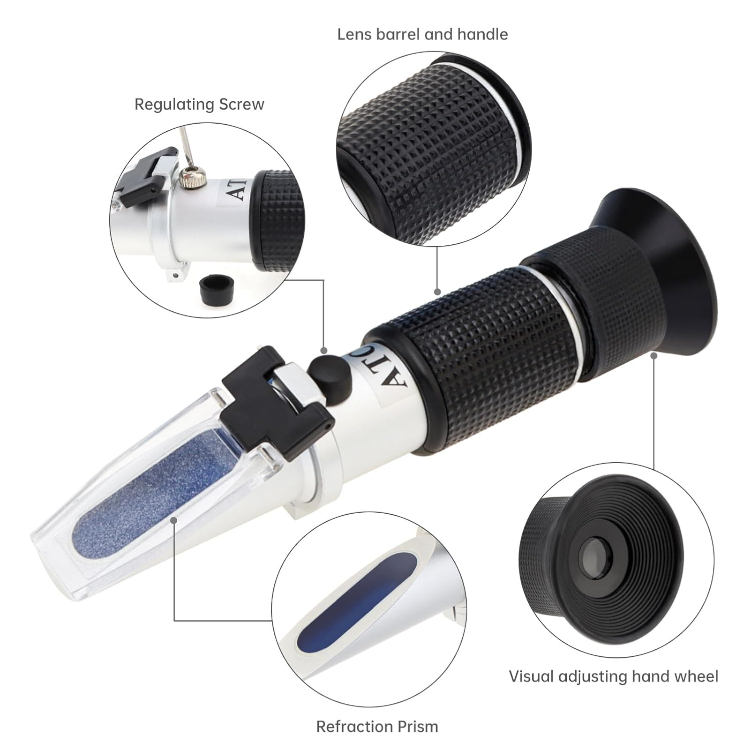 Origlam 4-In-1 Car Adblue Urea Refractometer Battery Fluid Ethylene Propylene Glycol ATC