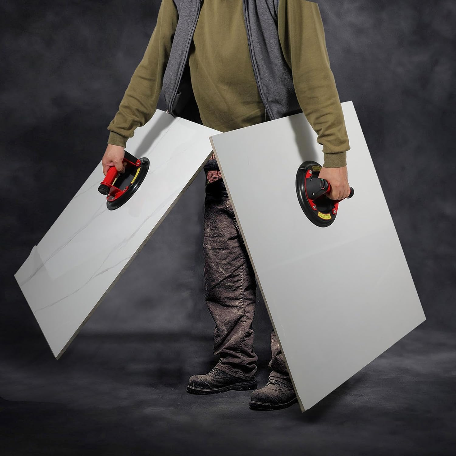 Electric Glass Suction Cup Lifter with Digital Display, 8IN Metal Handle Tile Suction Cup with Automatic Air Pumping Function, Suction Cup Handle for Glass/Granite/Tile/Metal Plate/Windshield, 2 Pack image number 1