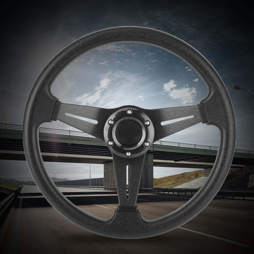 Car Racing Steering Wheel, PU Leather and Aluminum Spokes Universal Racing Car Drifting Steering Wheel, Flat Drifting Universal Sports Steering Wheel (Black) image number 1