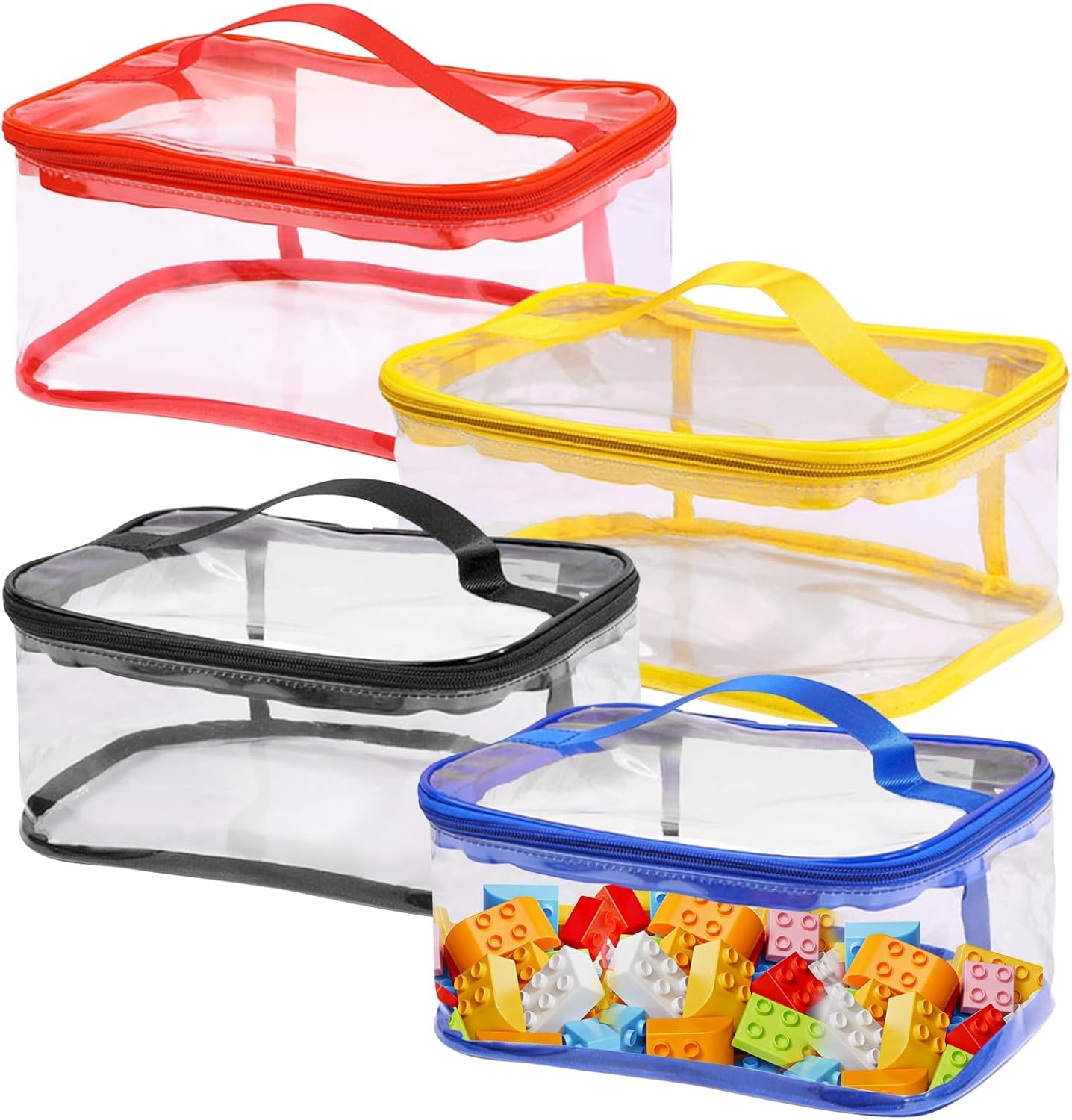 4 Packs Clear Toy Storage Organizer Bags, Reusable Transparent PVC Travel Waterproof Zipper Bags for Organizing, Large Toy Organization Board Game, Puzzle Storage Containers (2Colors1-2Pcs)