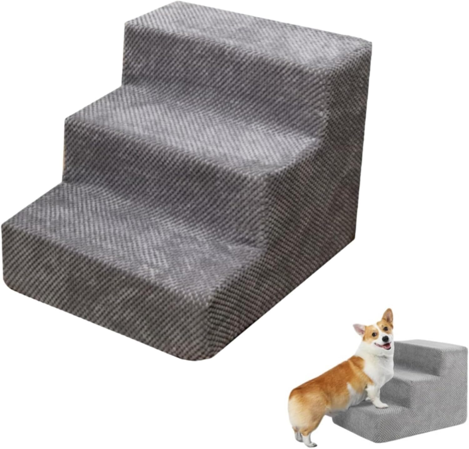 Dog Steps, for Bed and Couches, 3 Tier Dog Stairs for High Bed Couch Sofa, 35D Sponge Pet Steps for Small Dogs and Cats, Non-Slip Bottom Pet Stairs, Grey