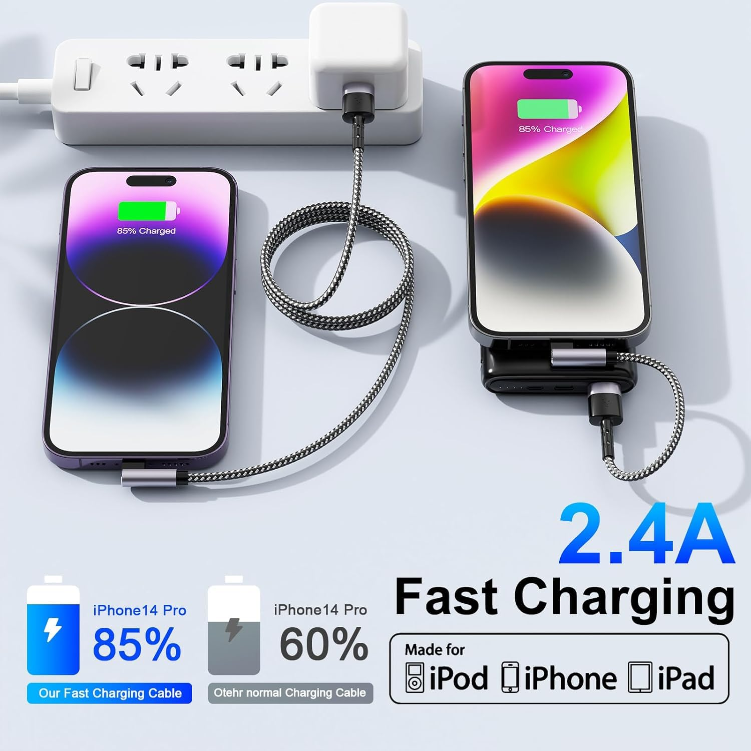 90 Degree Iphone Charger 3 Pack, [Apple Mfi Certified] Fast Charging Cables Cord 6.6FT*2 + 10FT, Right Angle Nylon Braided USB Lightning Cable for Iphone 14/13/12/11/Pro/Max/X/Plus/8/7/6/Plus/Ipad image number 2