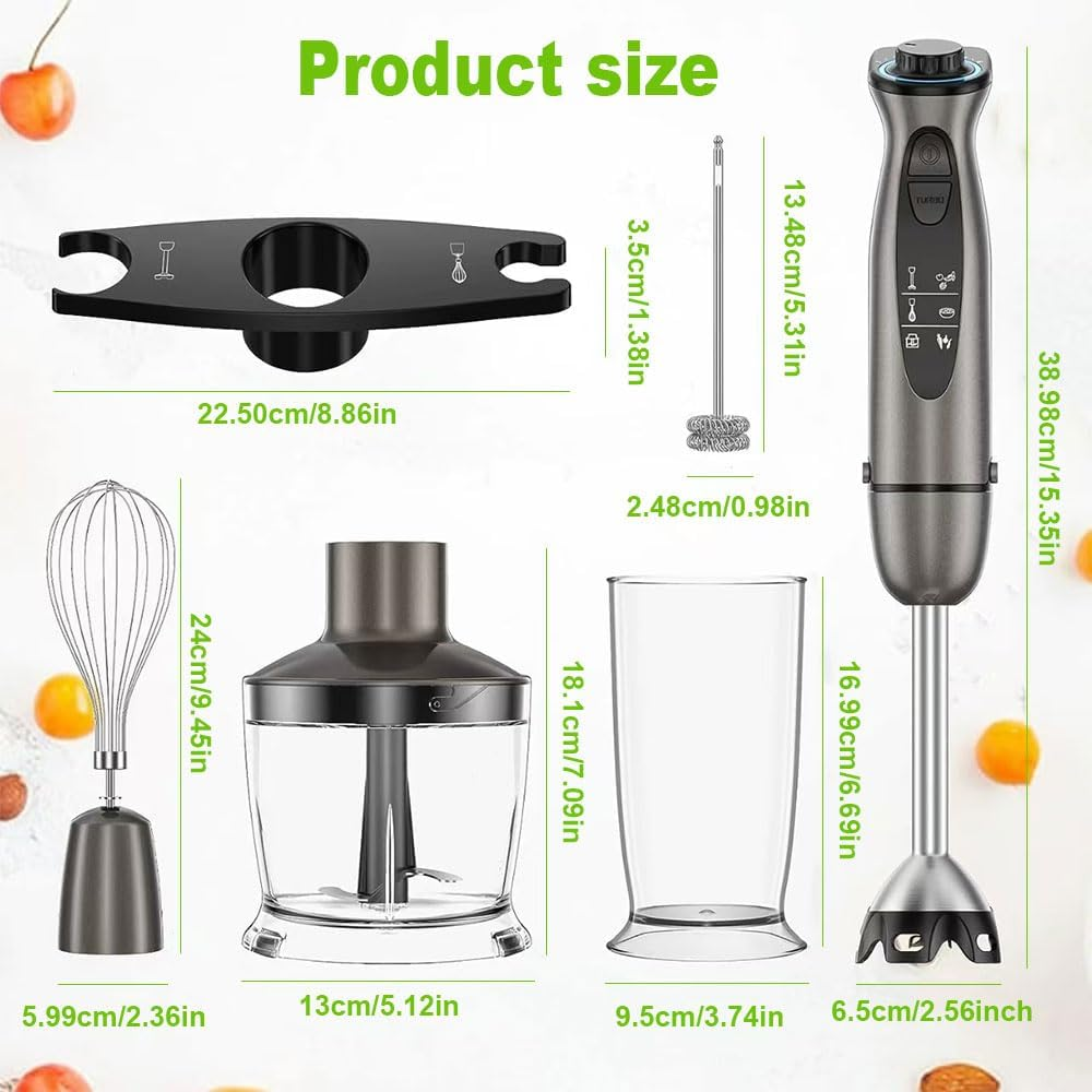 Hand Stick Blender, 7 in 1 Immersion Blender Handheld, 12 Speed Mode Handheld Blender Stainless Steel Blade, 600Ml Mixing Beaker, 500Ml Chopper, Whisk and Milk Frother image number 1