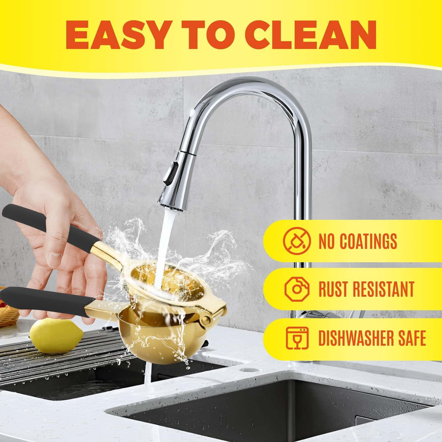 Lemon Squeezer, Large Heavy Duty Handhelp Juicer for Lemon, Stainless Steel Hand Press Citrus Juicer, Lime Squeezer Bar Tool, Manual Citrus Press (Gold & Black) - Gold image number 3