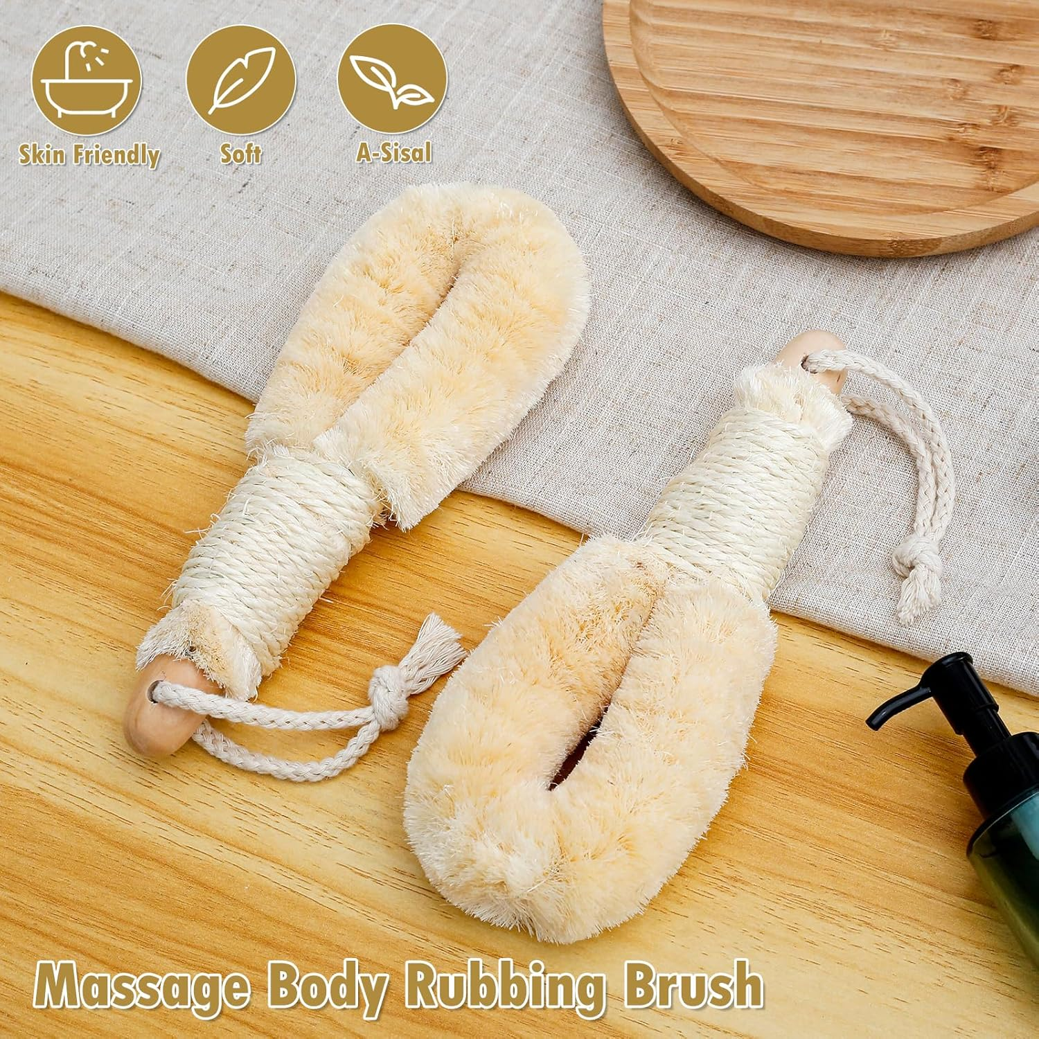 Dry Skin Brushes, 9.65Inch Hang Natural Fibers Sisal Body Brush, for Skin Exfoliates Skin, Ergonomic Exfoliating Body Brushes for Bath Shower, Stimulate Blood Circulation image number 5