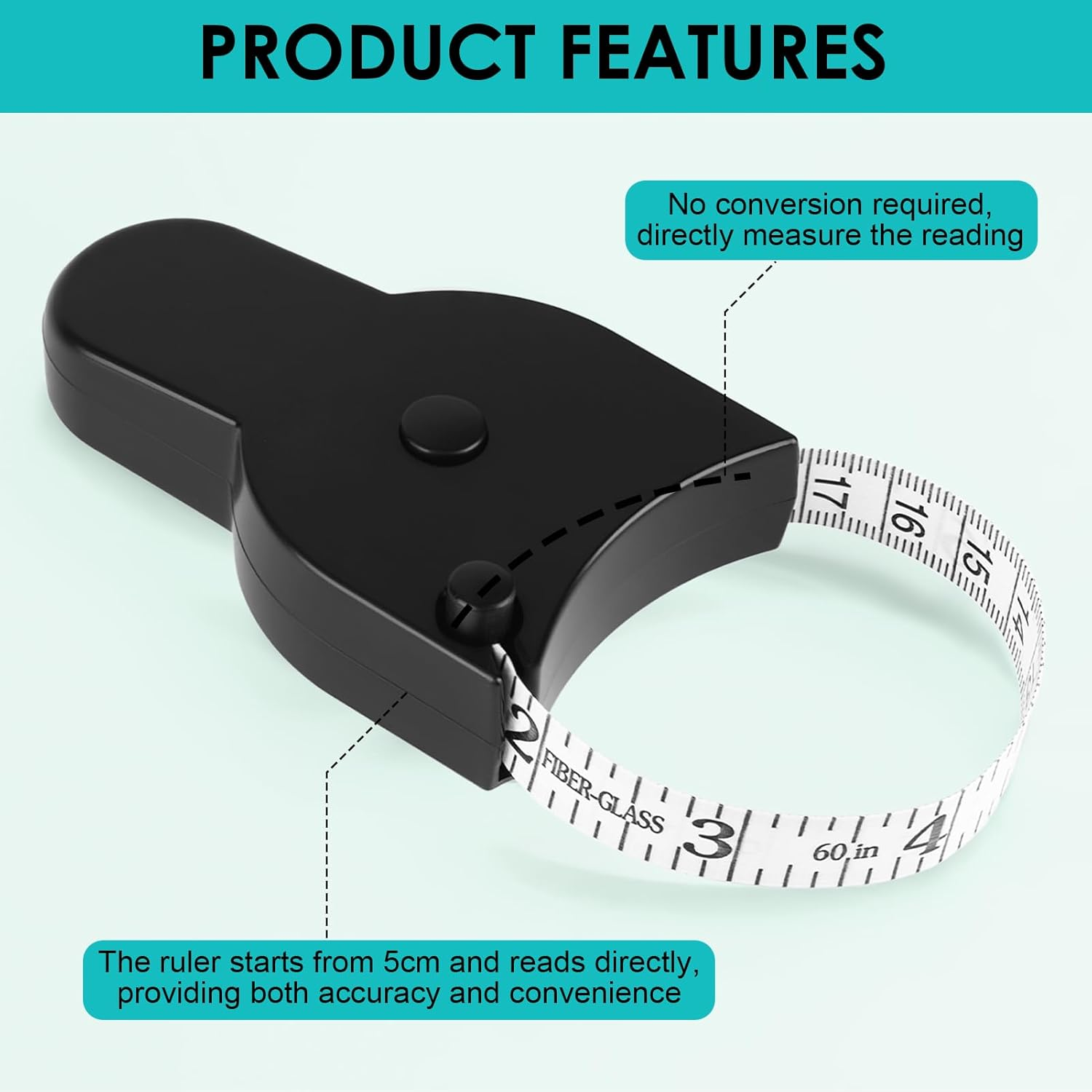 Body Tape Measure, Self-Tightening Rebound Body Measurement Ruler 60 Inches (150Cm), Measuring Tools Suitable for Clothing Customization & Health Management for Tailor Fitness Coaches(Black) (Black) image number 2