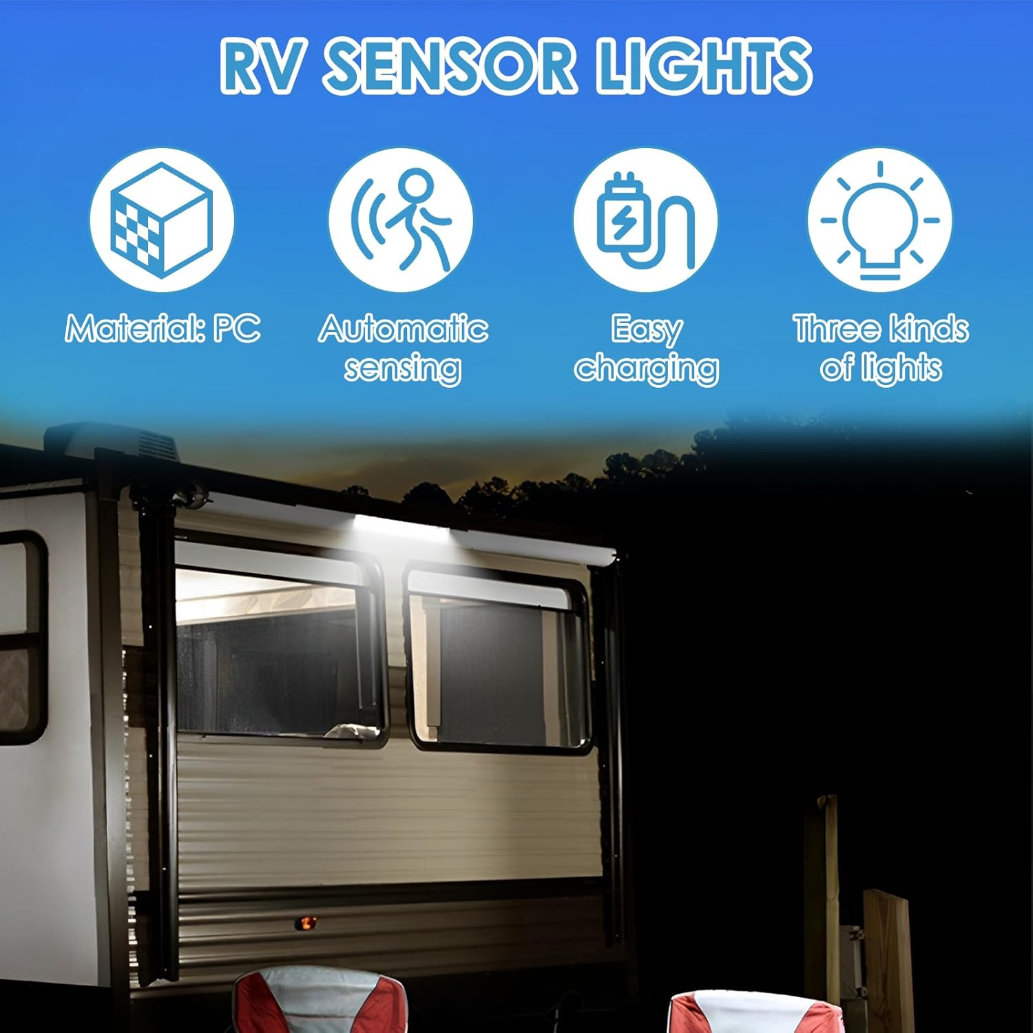 3Pcs Motion Activated RV Step Lights, RV Step Lights Motion Activated LED Travel Trailer Steps Light 42LED Rechargeable LED Light Strips RV Magnetic Motion Sensor Light Bar image number 6