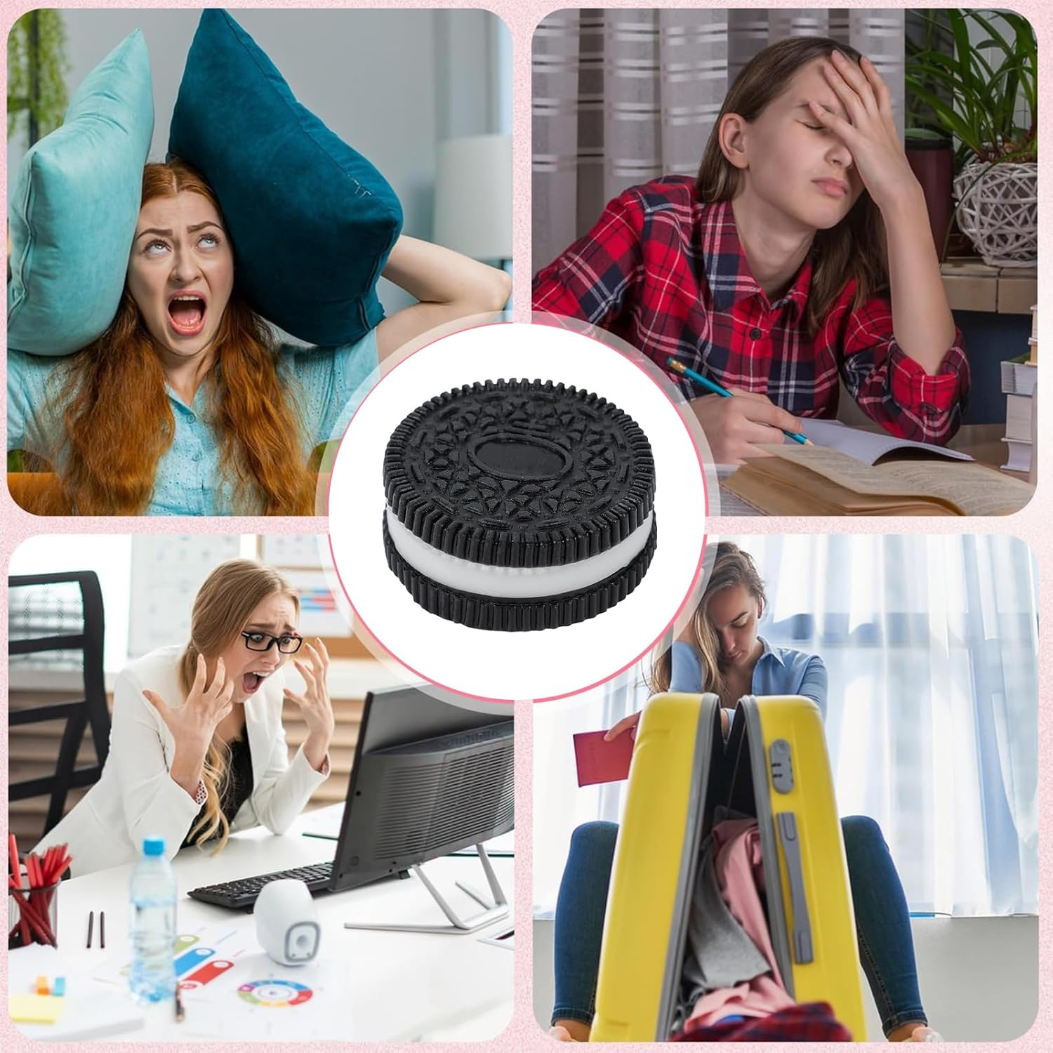 Pack of 2 Stress Relief Toys, Taba Squishy, Squishy Toy, Biscuit Stress Relief Toy, Anti-Stress Toy, for Concentration, Squishy Toy, Anxiety Relief with Balls, Funny (Black) image number 5