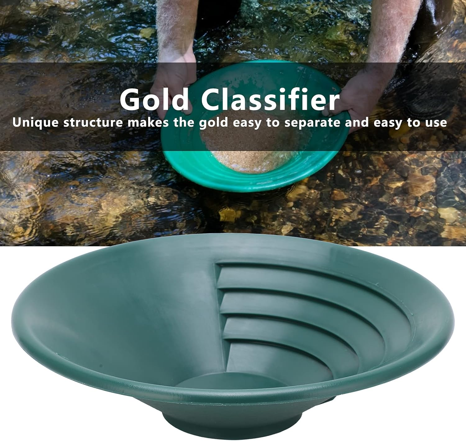 10.2" Gold Pan, Gold Panning Pan with Ridge Riffles, Professional Gold Pan for Gold Panning Paydirt, Gold Sifting Classifier, Washing Gold Sieve Tray, Outdoor Panning-Mining-Prospecting