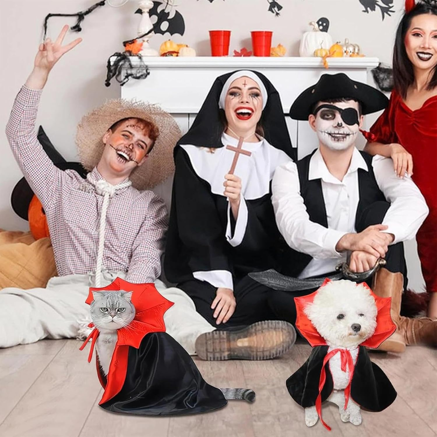 Dinghaole Dog Cat Vampire Costume, Halloween Cat & Small Dog Costume Cape, Adjustable Vampire Cloak for Pets, Small Funny Halloween Cat Vampire Cape, Ideal for Parties, Cosplay and Festive image number 6