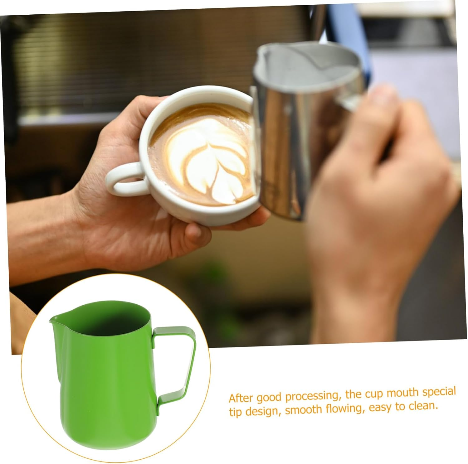 Gadpiparty Non-Stick Coated Stainless Steel Coffee Frothing Pitcher 600Ml Thickened Wall Milk Frother Jug for Latte Art, Green Milk Steaming Pitcher Suitable for Espresso Machines image number 5