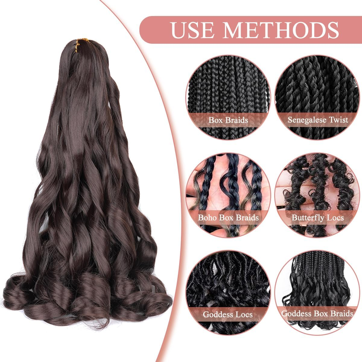 Luoyudu French Curly Braiding Hair,#4 Brown Synthetic Bouncy Braiding Hair Extensions 75G/Pack Crochet Hair Extensions 24Inch 8Pack French Curl Braiding Hair Extensions image number 5