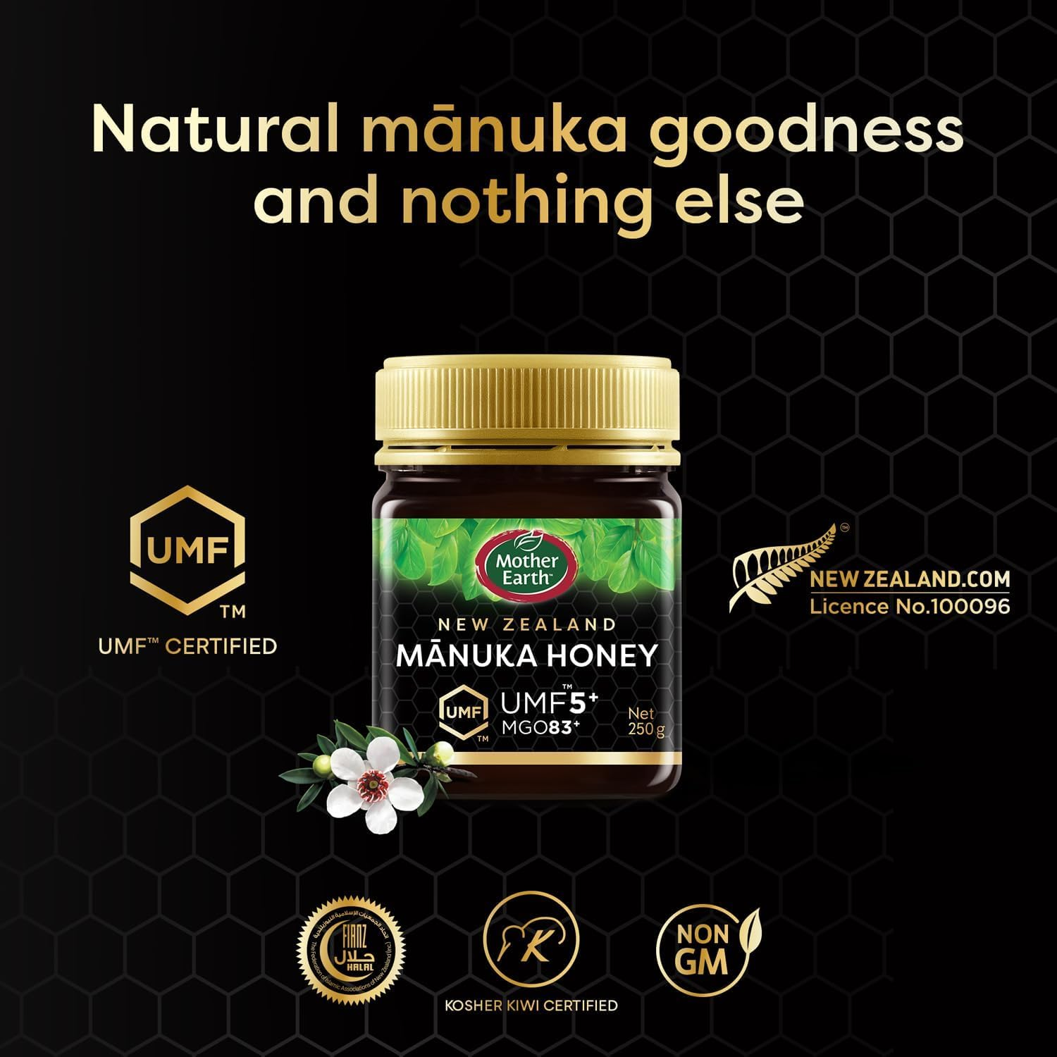 Mother Earth UMF 5+ (MGO 83+) Manuka Honey, 250G | Premium, Authentic, Monofloral UMF Certified Manuka Honey from New Zealand. Exceptional Natural Sweetener for General Health and Wellbeing
