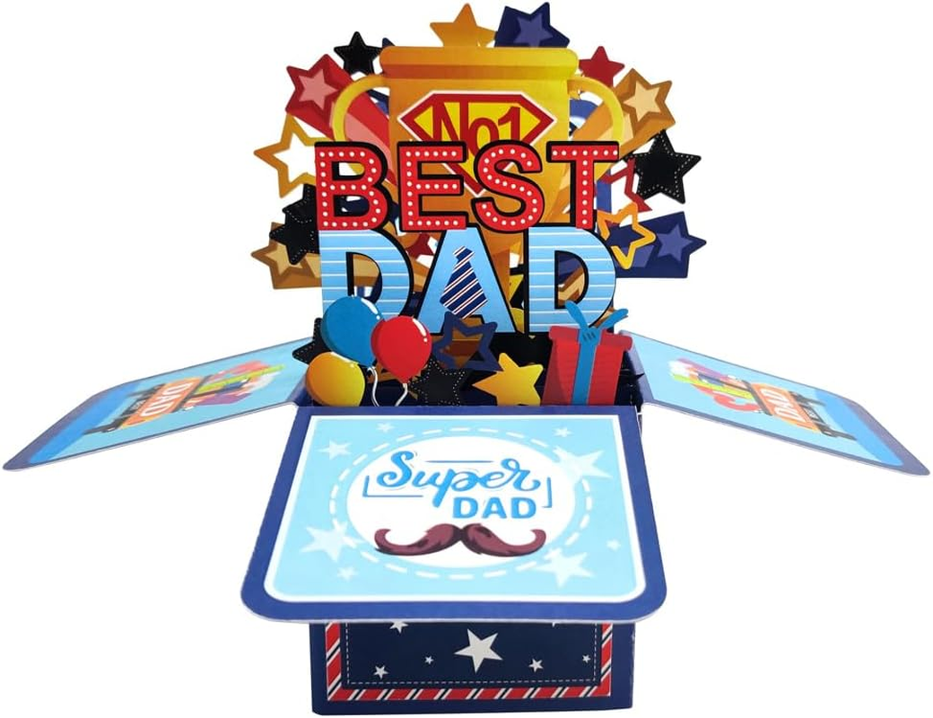 Suithink 3D Fathers Day Box Card，Pop up Father'S Day Greeting Card with Note Card and Envelope for Fathers Day Happy Dad Birthday Gift image number 5