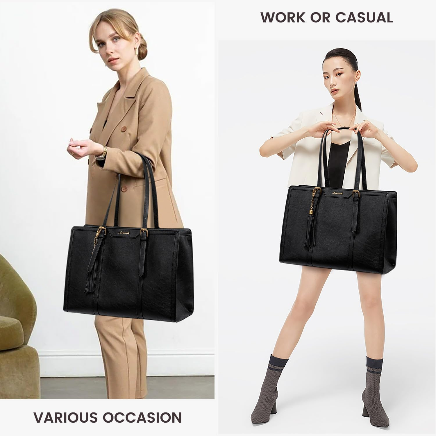 LOVEVOOK Laptop Bag for Women Vintage Leather Laptop Tote 15.6 Inch Large Capacity Computer Bag with Clutch Purse for Work image number 4