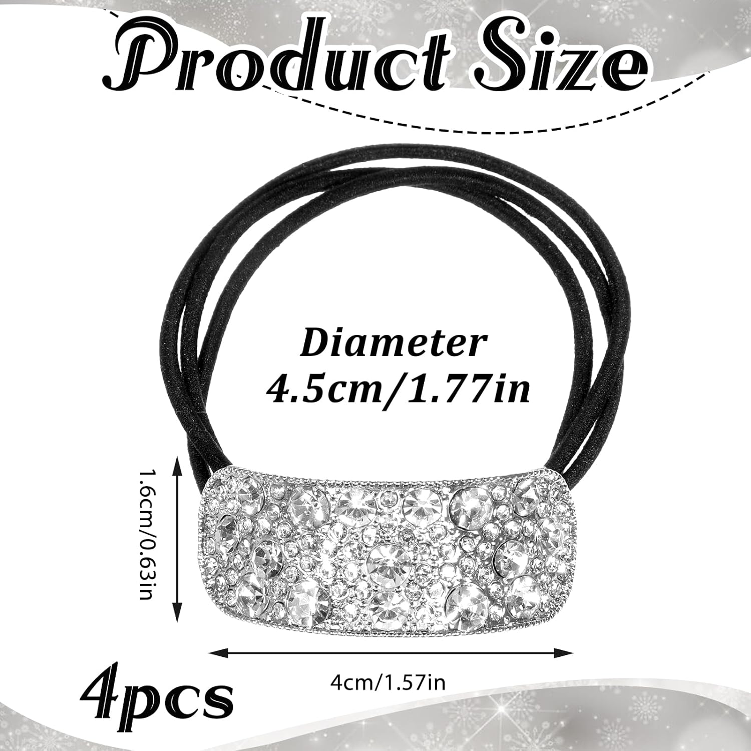 4Pcs Rhinestone Ponytail Holder, Silver Sparkly Crystal Hair Ties Elastic Scrunchies Decorative Hair Accessories for Women Girls