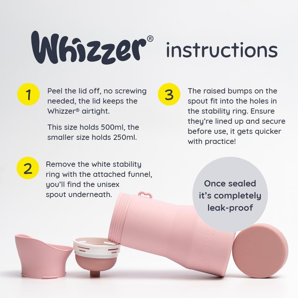 Whizzer&trade; - Discreet Portable Toilet for Adults - Seen on Dragons Den - Travel Essentials for Festivals, Camping, Caravans & Travel - Silicone Pee Bottle for Men & Women - Portable & Leakproof - 500Ml - Adult Pink Whizzer image number 7