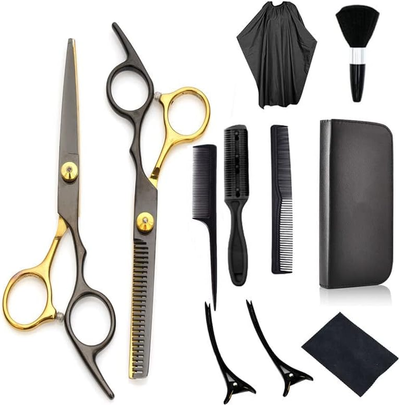 Frafuo Professional Hair Cutting Scissors Set Barber Thinning Scissors Hairdressing Shears Stainless Steel Hair Cutting Shears Set with Cape Clips Comb for Barber Salon and Home image number 5