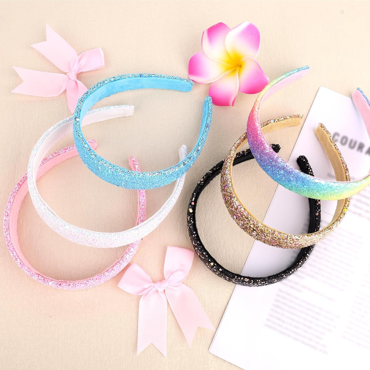 6Pcs Glitter Headbands for Girls & Women, Sparkly Rainbow Sequin Hairbands Bling Hair Accessories for Birthday Holiday Party image number 2
