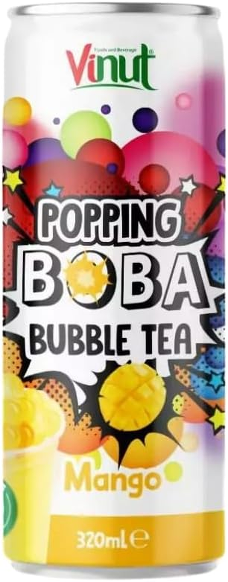 Vinut Popping Boba Bubble Tea Mango Fl 320Ml 6 Pack