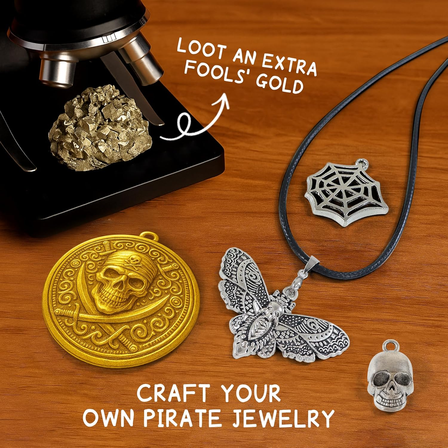 PIBEX Pirate Treasure Coins Dig Kit &ndash; Dig & Collect 16+ Ancient Metal Coin Replicas, Fool&rsquo;S Gold & Pirate Charms &ndash; STEM Archaeology & Necklace Making Kit, Coin Collecting Gift Toy for Kids Ages 6+ image number 6