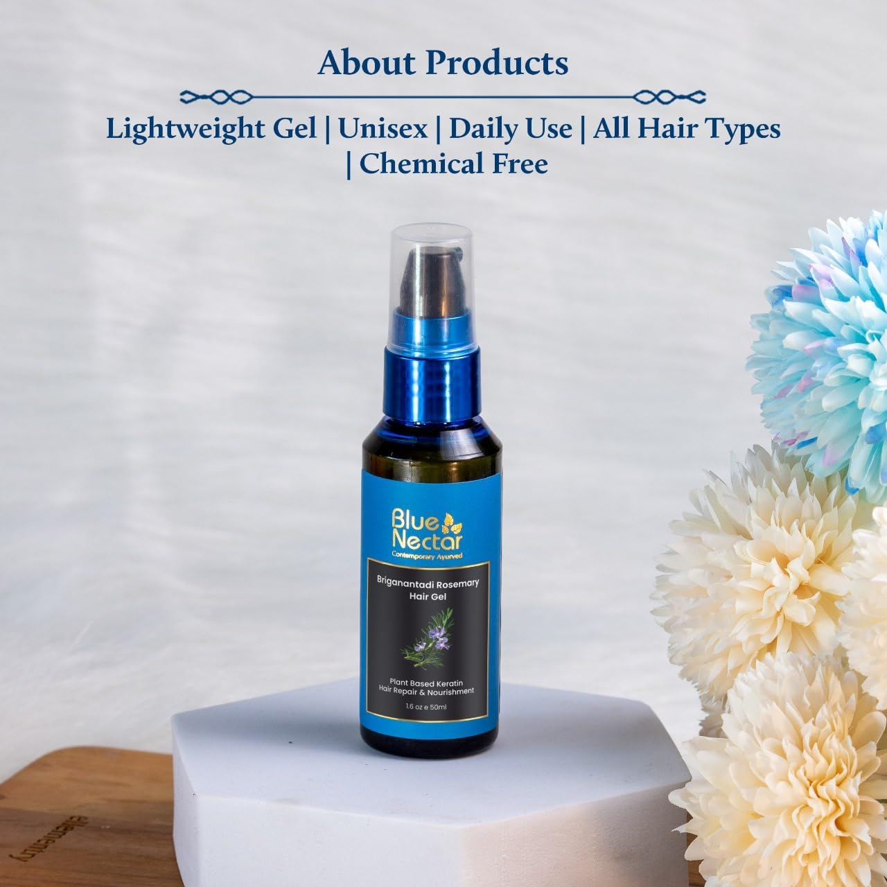 Blue Nectar Rosemary Hair Gel for Curly & Frizzy Hair | Plant Based Keratin Hair Moisturizer for Women & Men | Suitable for All Hair Types (12 Herbs, 50Ml) image number 3