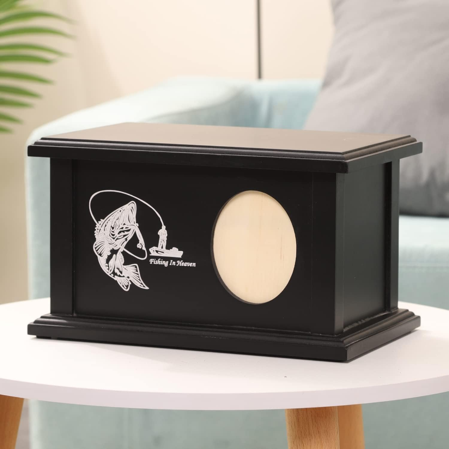 Wooden Urns for Human Ashes - Wood Cremation Urns Adult for Funeral, Burial or Home - Urns for Ashes Men Women - Decorative Urn for Ashes Male Female (Fishing, with Frame) image number 2