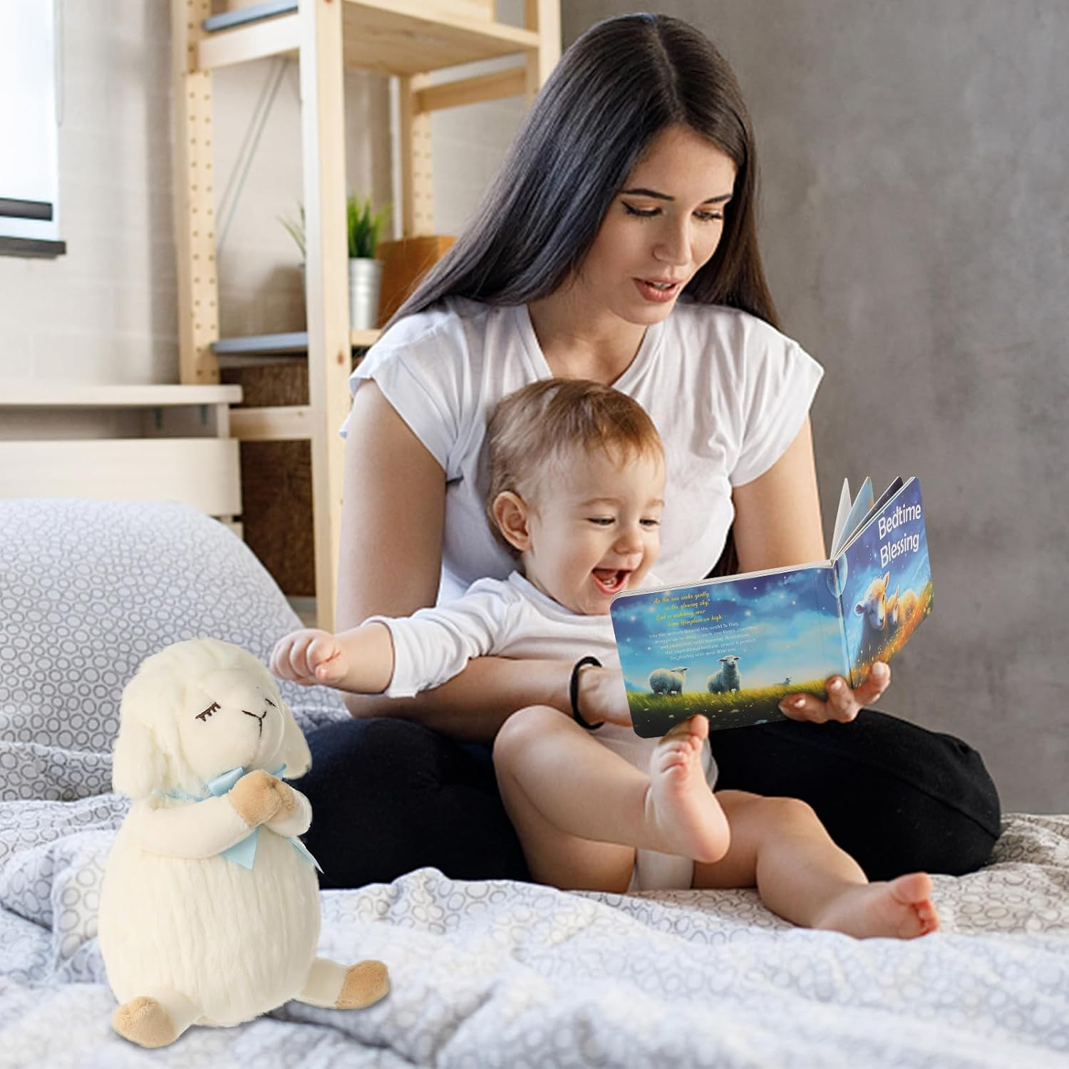 Baptism Gifts for Boys, Baptism Gifts and Newborn Baby, Christening Gifts Set, 7" Praying Lamb Plush Toy and Bedtime Blessing Board Book in Keepsake Gift Box, Ideal for Kids image number 5