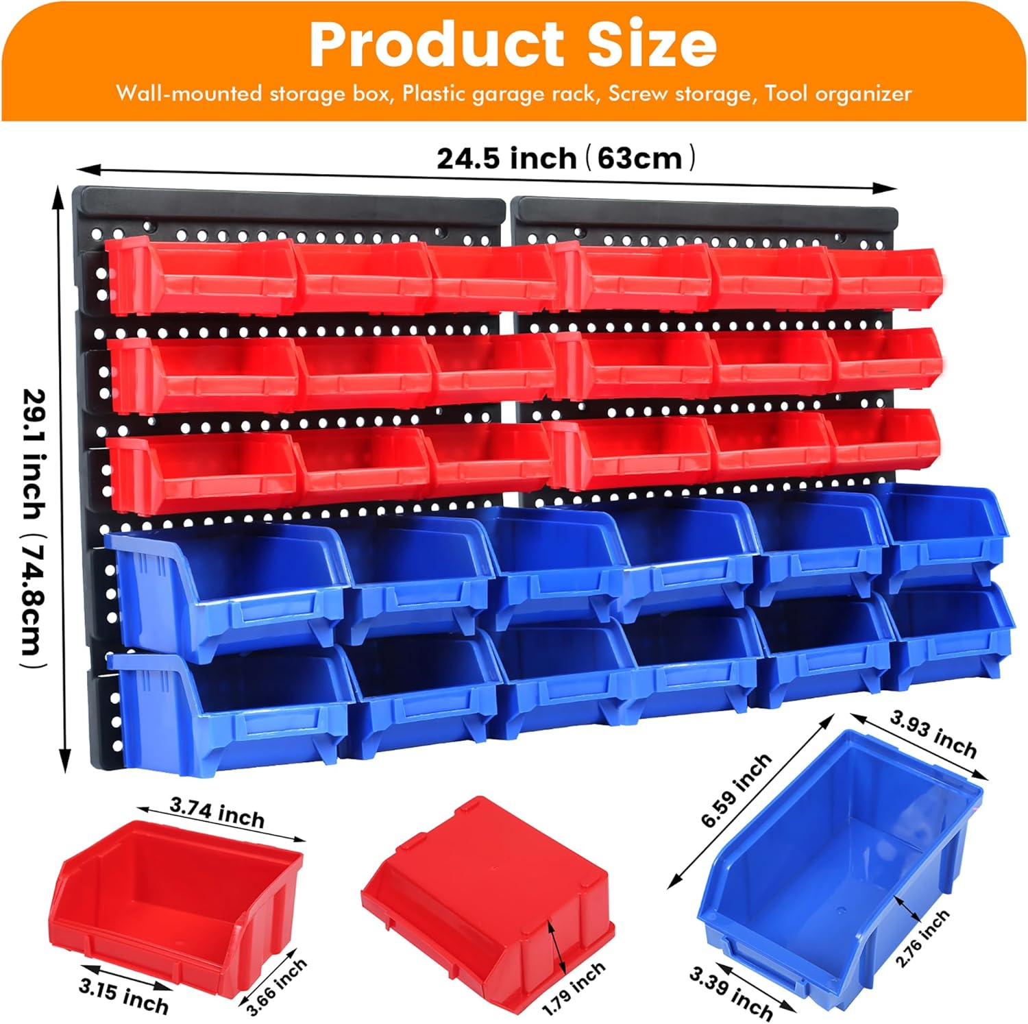 Maxworks 80694 30-Bin Wall Mount Parts Rack/Storage for Your Nuts, Bolts, Screws, Nails, Beads, Buttons, Other Small Parts,Blue and Red image number 6