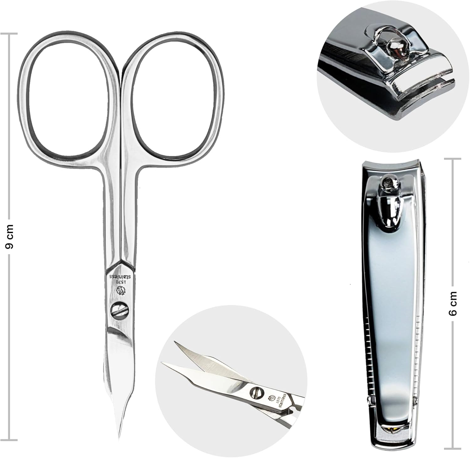 Sonnenschein by Hans Kniebes Manicure Set, 5 Pieces, Nail Scissors, Nail Clippers, Nail File, Tweezers, Double Instrument, Nappa Lambskin Manicure Case, Black image number 5