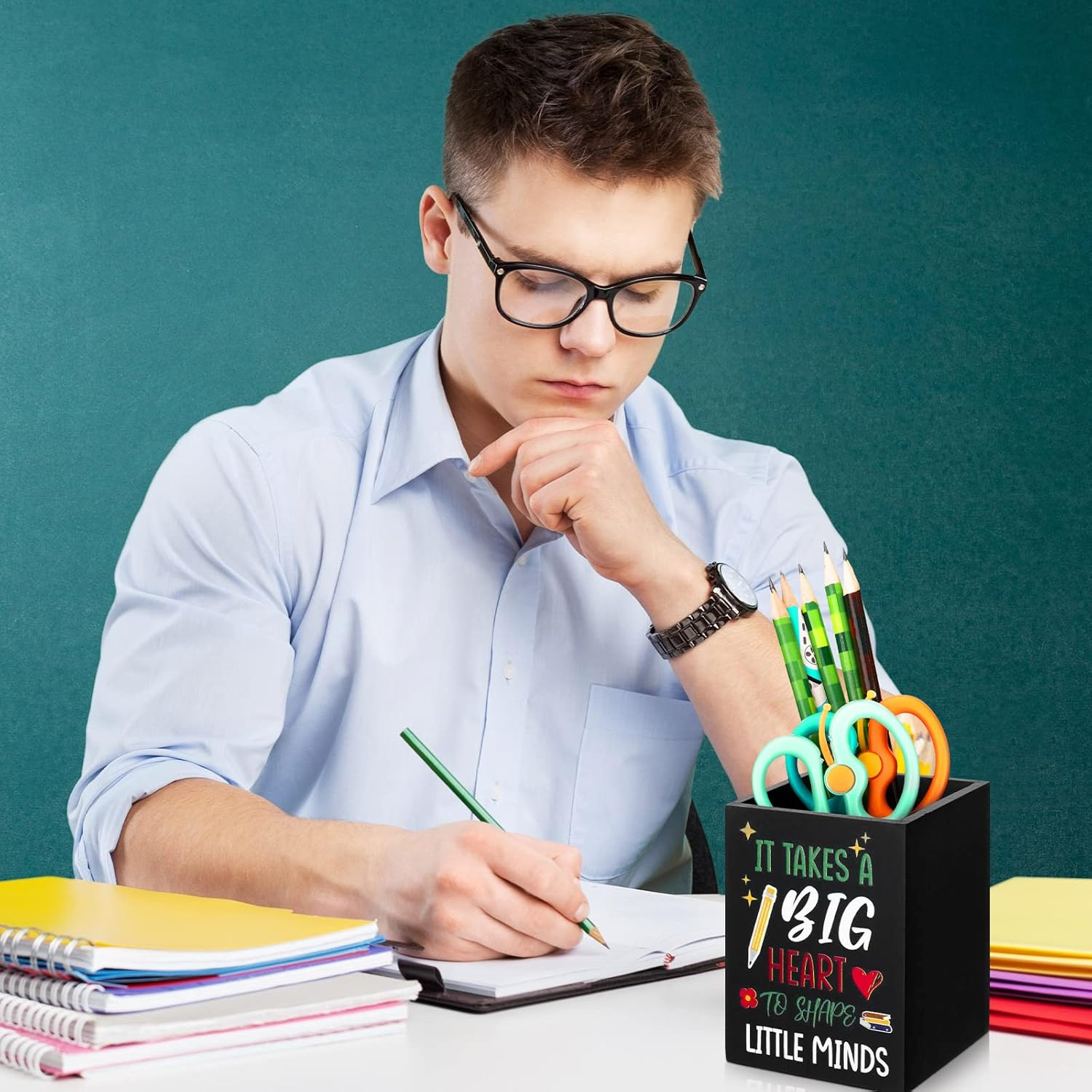 Teling 2 Pcs Teacher Appreciation Gift Teacher Pencil Holder for Desk Wooden Desktop Organizer Cup Storage Case for Back to School Supplies Party Favor Office Home Study Room Accessories(Stylish) image number 1