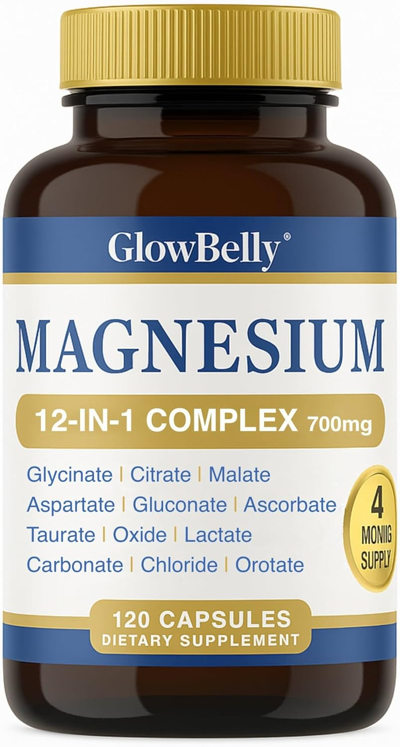 Magnesium 12-In-1 Complex | 700 Mg Bioavailable Magnesium Blend | Glycinate, Citrate, Malate, Taurate, Aspartate & More | 120 Vegan Capsules by Glowbelly image number 1