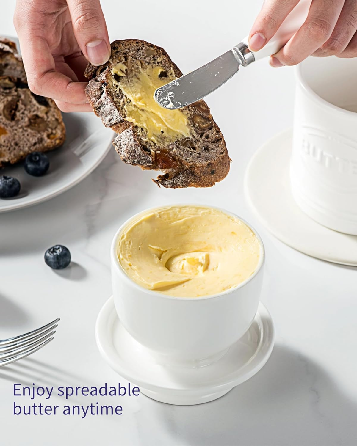 Besmeety French Butter Dish Ceramic Butter Dish Butter Bell (White, XL) - White image number 4