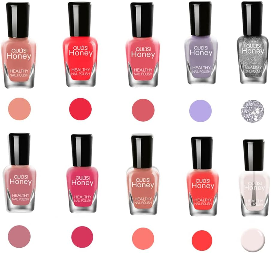 TEEROVA Nail Polish Set, Non-Toxic Nail Polish Easy Peel off & Quick Dry, Natural Odor Free Formula Water Based Nail Polish Gift Set (Set D (8MLX10)), Pack of 1