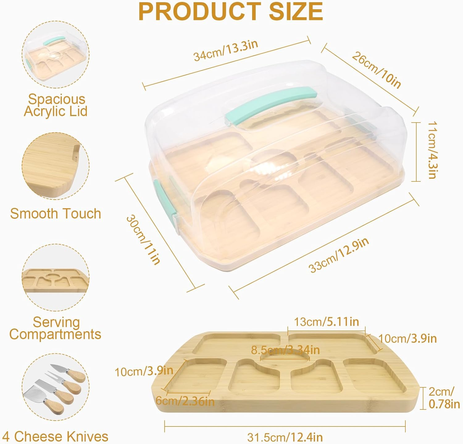 Portable Charcuterie Board with Lid for Travel, Cheese Board and Knife Set, Cheese Platter with Locking Handle, Travel Cheese Boards Set, Perfect for Charcuterie, Snacks, and More image number 4