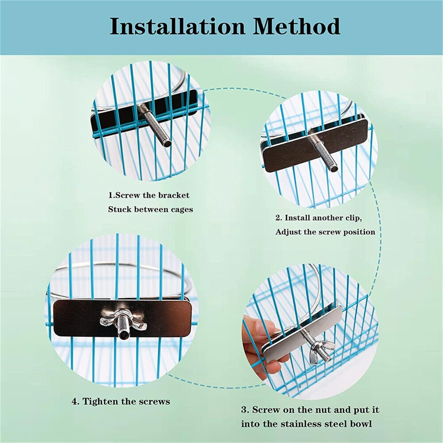 Leona Co Stainless Steel Pet Feeder Water Bowl 240Ml Bird Parrot Feeders Water Cage Bowls with Holder Bird Feeding Dish Cups for Bird Parrot Small Animal image number 4