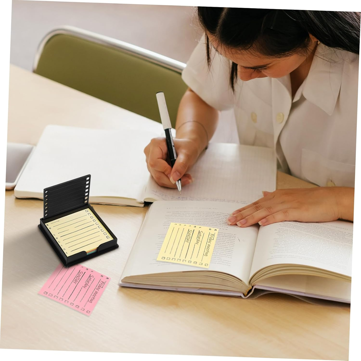 GRIRIW Post Note Template Reusable Sticker Label Dispenser Organizer Memo Holder for Desk Stationery Storage Shipping Label Holder