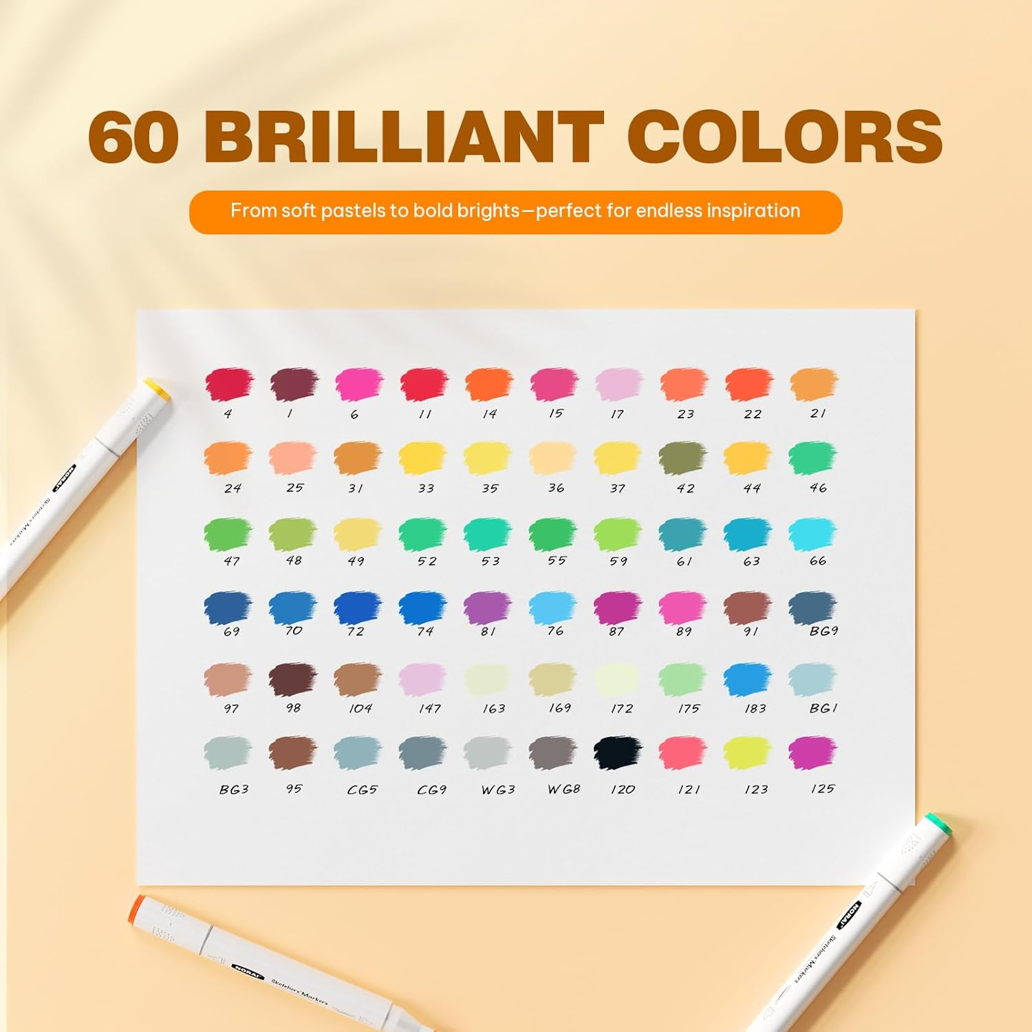 Sashion Alcohol Markers Brush Tip - 60 Colouring Markers Double Tipped Art Drawing, Alcohol Based Markers Set for Kids, Artist, Adult, Highlighter Pen Sketch for Painting, Sketching and Drawing image number 5