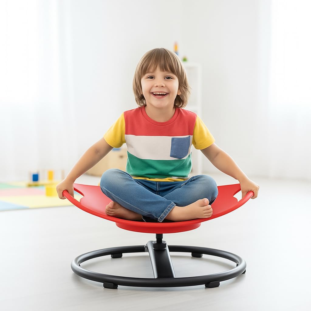 Spinning Chair for Autistic Kids - Sensory Swivel Chair with Safety Handle, Non-Slip Base, for Children with Autism & ADHD (Red) image number 5