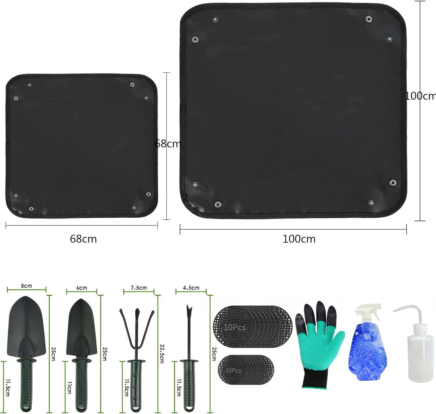 Plant Repotting Mat, Tidy Square Portable Indoor Gardening Mat, Foldable Plant Transplanting Waterproof Potting Tarp Mat with 20 Pieces Pot Hole Mesh Pads Gardening Tool Set (100X100Cm；68 * 68Cm) image number 5