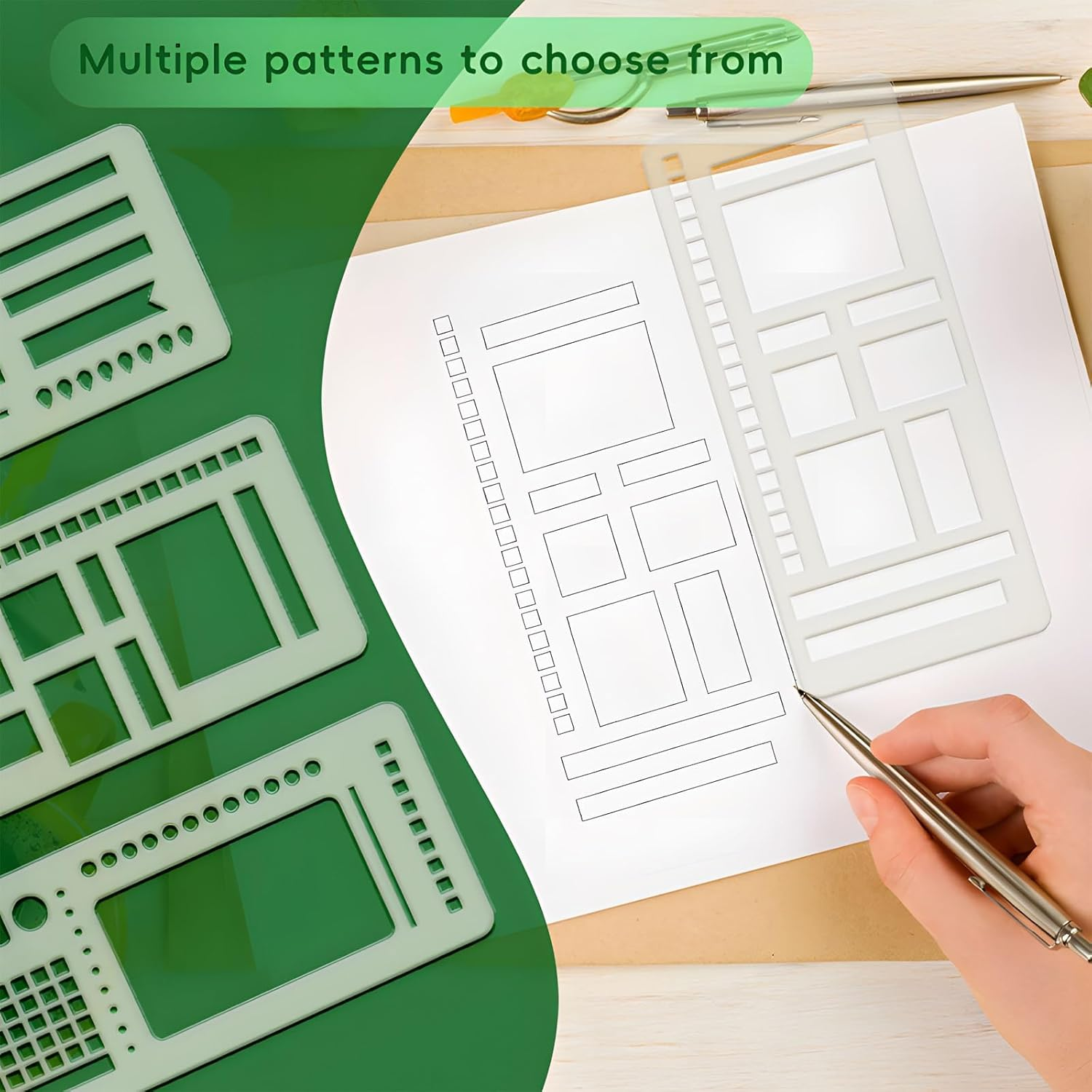 QFFAFAR Handmade Flexible Record Template, 3PCS Transparent Planner Stencils Set, Flexible Drawing and Checklist Templates, Journaling Drawing Template Ruler, for Dot Grid Journals image number 1
