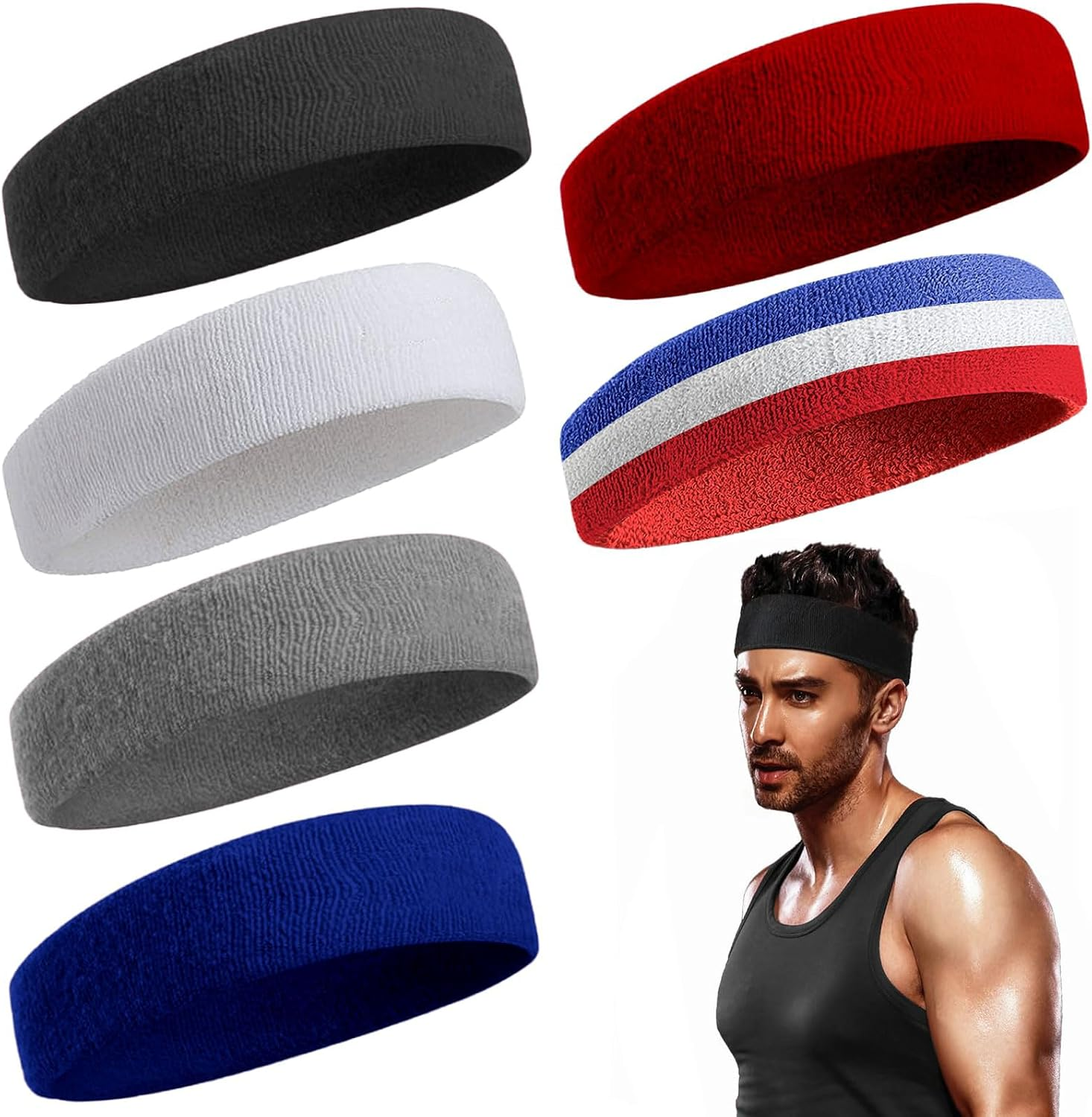 Unron 6PCS Sweat Band Sports Headband for Men & Women, Elastic Running Gym Headbands, Breathable, Quick-Drying, Compatible with All Head Sizes-Unron image number 4