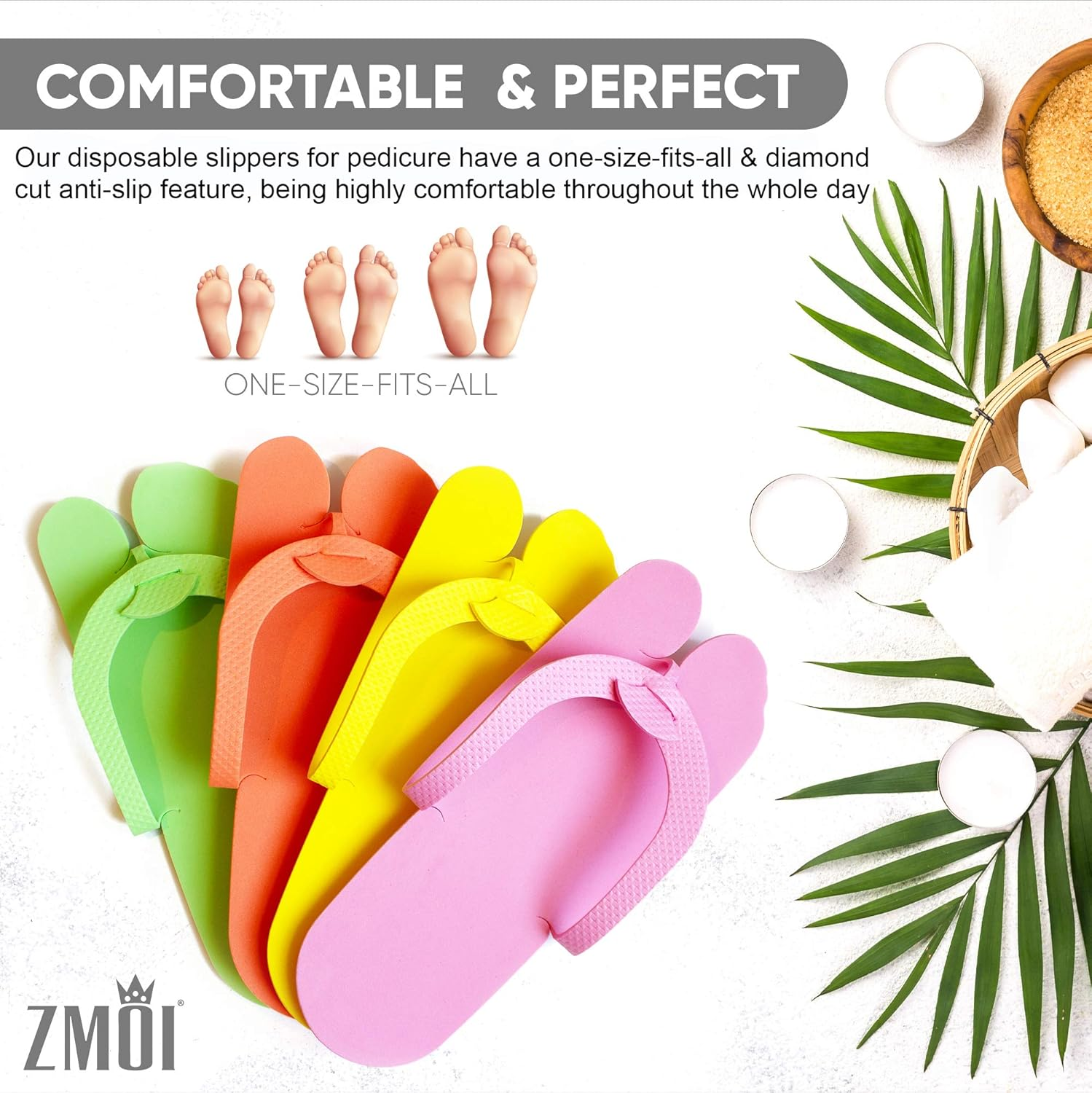 ZMOI 12 Pairs Disposable Pedicure Slippers &ndash; Anti-Slip EVA Foam One Size Fits All Flip Flops for Pedicure &ndash; Comfortable and Safe &ndash; 4 Fun Colors &ndash; Ideal for Spa, Nail Salon, Multi, One Size