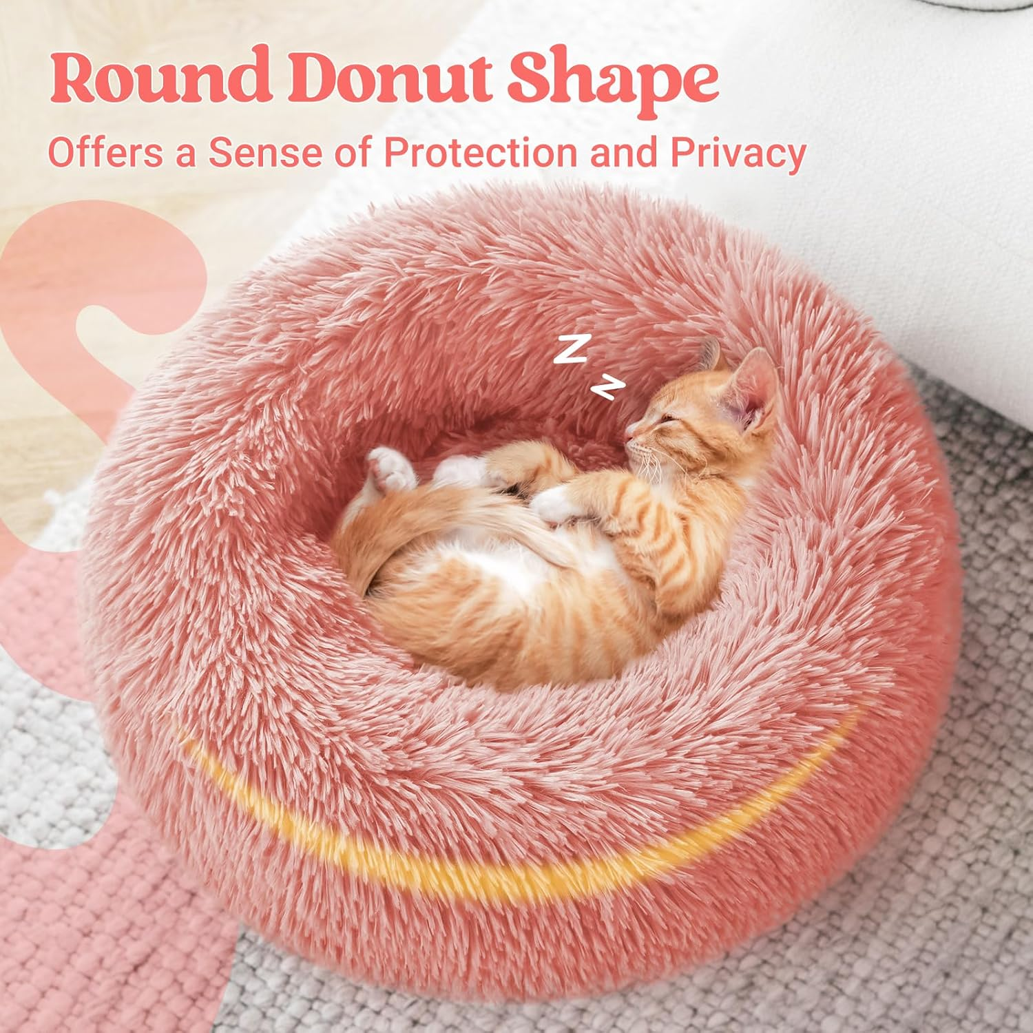 Rabbitgoo Cat Beds for Indoor Cats, 20 Inches Cat Bed Machine Washable, Fluffy round Pet Bed Non-Slip, Calming Soft Plush Donut Cuddler Cushion Self Warming for Small Dogs Kittens, Light Pink, Medium image number 3